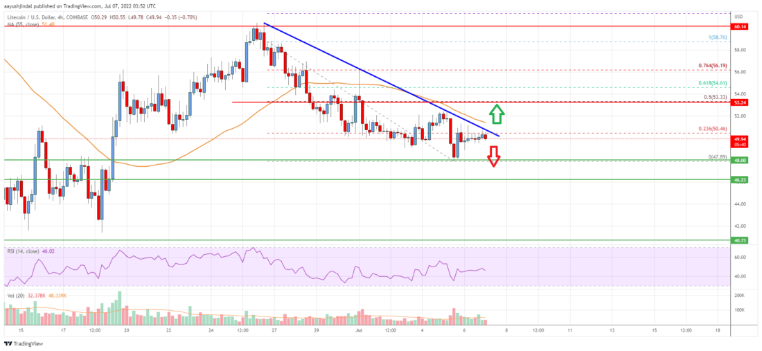 莱特币(LTC)价格分析:如果突破50美元<strong></p>
<p>莱特币行情</strong>,可能会反弹