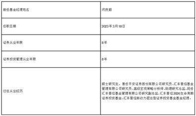 汇丰晋信大盘股票型证券投资基金 基金经理变更公告