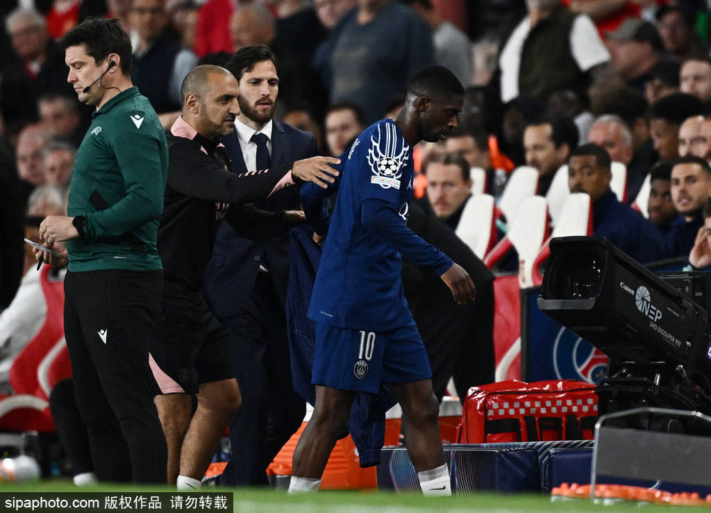 欧冠-登贝莱闪击+伤退梅里诺进球被吹 阿森纳主场0-1巴黎