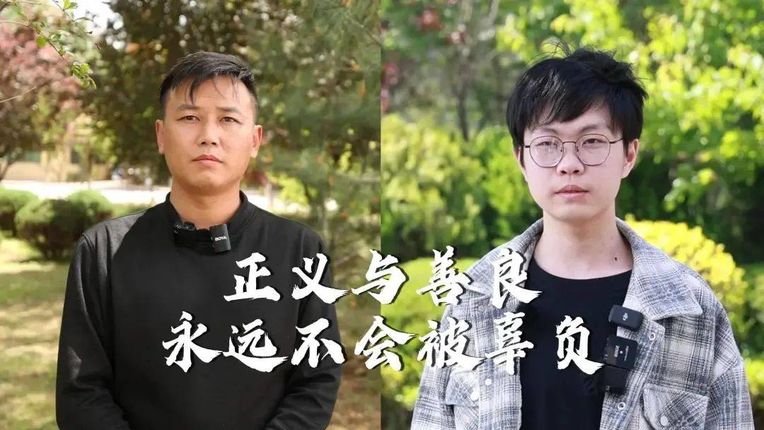 姜昭鹏完成补考后见了被救同学，两人互相对视着笑： “等康复了，一起吃个饭”