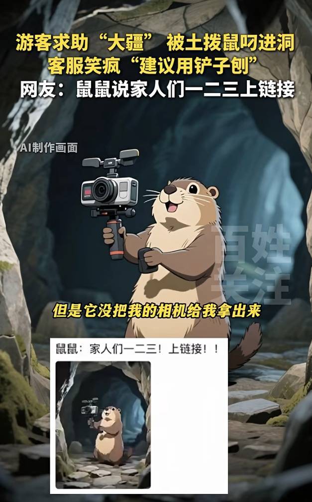 四川一游客求助“大疆”客服称设备被土拨鼠叼进洞！客服笑疯“建议用铲子刨”