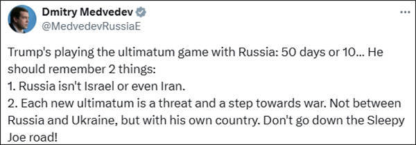 梅德韦杰夫警告特朗普：每一次“最后通牒”就进一步增加了战争威胁<strong></p>
<p>求购虚拟币</strong>，别学拜登