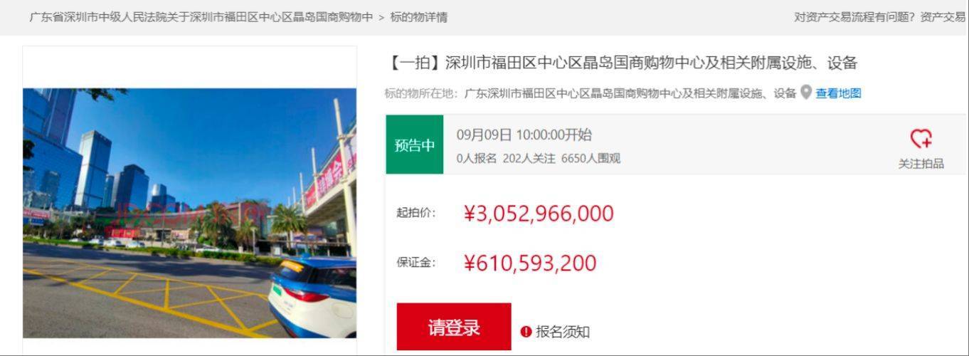 折价约30%<strong></p>
<p>虚拟币案</strong>，深圳知名商场皇庭广场30亿元起拍，土地使用年限还剩17年